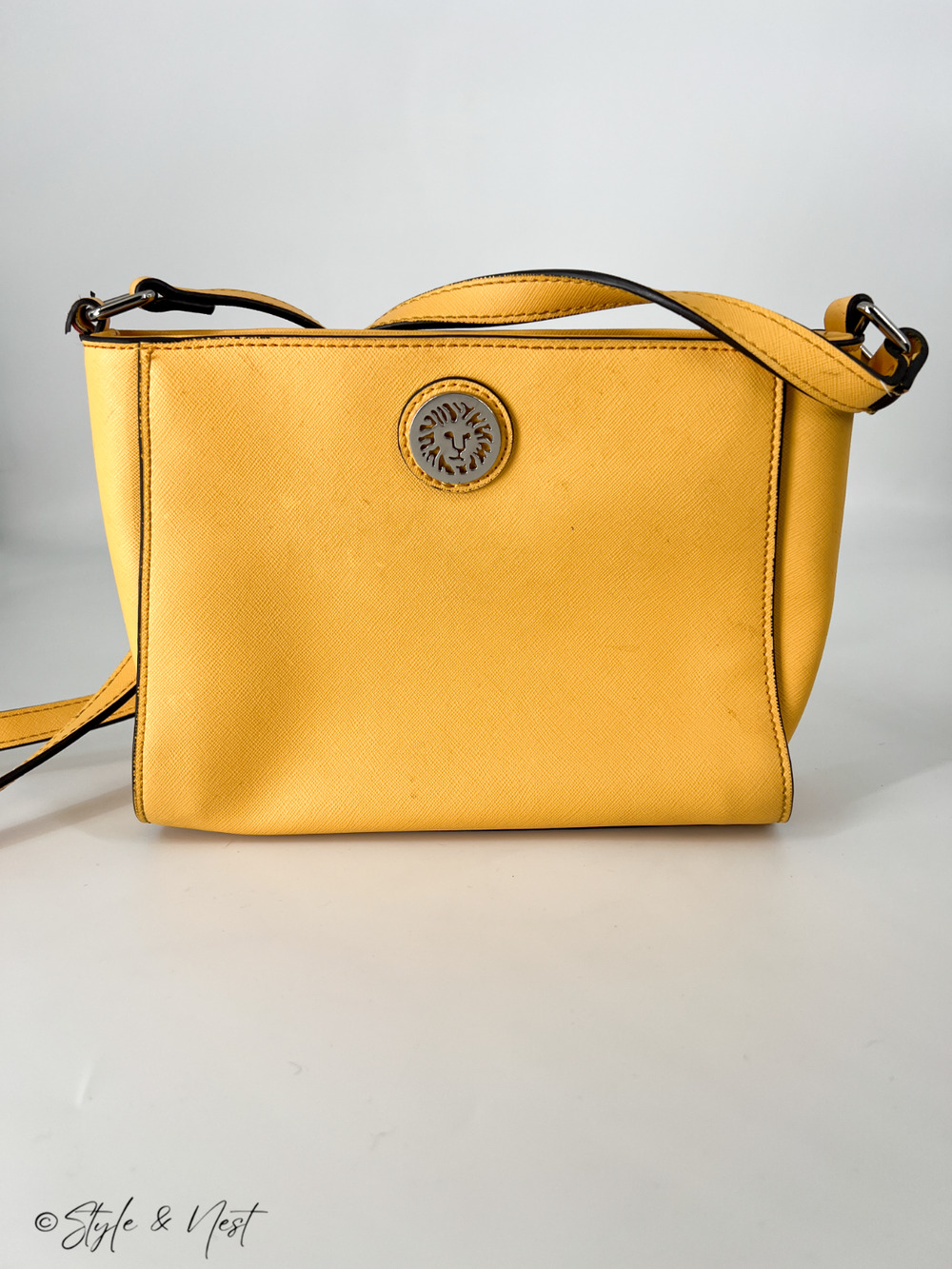 Anne Klein Mustard Yellow Crossbody Bag Lion Logo Summer Designer Purse